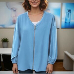 NWT Halston Women's Full-Zip Front Oversized Dusk Blue Top Size: L